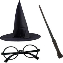 Mabelme Store Harry Potter Siyah Şapkası Harry Potter Gözlüğü Harry Potter Asası 3 Lü Set