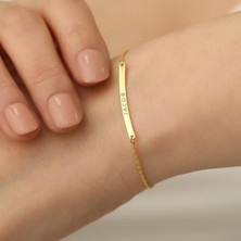 Nox Jewelry 925 Ayar Gümüş 14 Ayar Altın Kaplama Kişiye Özel Kavisli İsim Bileklik - CB00100