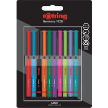 Rotring Fineliner, İnce Keçe Uçlu Kalem 0.4 mm, 10'lu Paket, Karışık Renkler