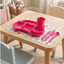 Melkan Home 5 Bölmeli Kahvaltılık Tabildot Kase Bardak Çatal Bıçak Kaşık Set Pembe Tabldot Seti 6 Parça