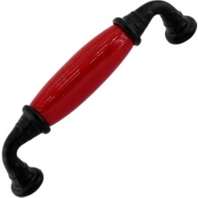 Zemira Lumira Kırmızı Porselen Siyah Kulp 96 mm 9.6 cm Mobilya Çekmece Dolabı Dolap Kapak Kulplar Kulb Kul
