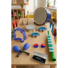 Zemira Örf Aletleri Seti Median Paket-1 Maracas Zil Kastanyet Ritim Seti Mızıka Davul Tef (9 Parça)