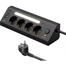 Zemira Akım Korumalı Çoklu Priz | 4 Priz Girişi + 2 + 2 Usb-A Çıkışı | 2 Metre Kablo | LED Işıklı |