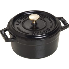 Zemira Staub 40500-101-0 Mini Güveç, Yuvarlak Kapaklı 10 Cm, 0,25 L, Indüksiyona Uygun, Mat Siyah Emaye Ka