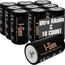 Zemira I-Gen Batteries LR14 Ultra Alkalin C Boy Pil 1.5V Orta Boy Pil (10, 10'lu Paket)