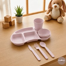 Melkan Home Çocuk Tabldot Kahvaltılık 5 Bölmeli Tabldot Set Kase Bardak Çatal Bıçak Kaşık Set