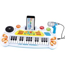 Zemira Elektronik Org Müzik Seti Mikrofonlu 45 cm Çocuk Piyano Mp3 Girişli LED Işıklı Karaoke Oyuncak 3+ Y