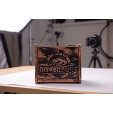 VM Tasarım Eskitme Ahşap Takı ve Anı Kutusu - Adventure Temalı Dekoratif Saklama Kutusu 11X6X5 cm