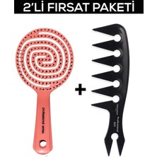 Zemira Fontenay Antistatik 044 Geniş Aralıklı Wax Tarağı + 3 Boyutlu Açma Tarama Tarak Saç Fırçası 2'li Se