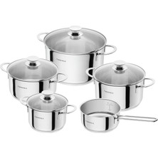 Zemira Henckels By Zwilling Reflection Tencere Seti, 5 Parça, Cam Kapak, 18/10 Paslanmaz Çelik, Indüksiyon
