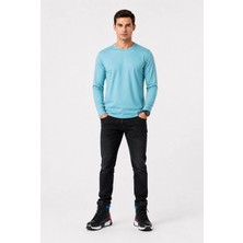 Posh Cabal Erkek Logosuz-Baskısız Uzun Kollu Turkuaz Training T-Shirt
