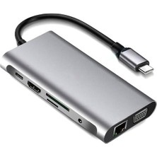 Zemira 11 In 1 To USB Hub Port Adaptör 4x USB Lan VGA Sd Card Çevirici Çoklayıcı
