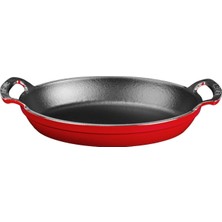 Zemira Lava Metal Oval Kuplu Döküm Tava 27X20, Kırmızı