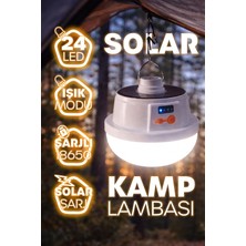 Zemira Şarjlı Solarlı Kamp Lambası 5 Modlu Orta-Yüksek Işık Sos Askılı Işıldak Kamp El Feneri 47724