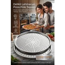 Zemira Transformacion 2'li Set Delikli Lahmacun Pizza Pide Tepsisi, 32 cm Paslanmaz Çelik Çıtır Pişirme Ta