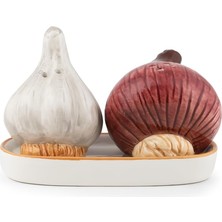 Zemira Porsima MIO-036 Soğan Sarımsak Motifli 2li Standlı Tuzluk Biberlik Seti