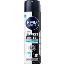 Zemira Nivea Men Erkek Sprey Deodorant Deodorant Black&white Invisible Fresh 150 Ml,72 Saat Anti-Perspiran