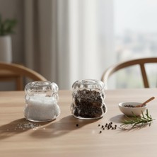 Zemira Deconox 2'li Şeffaf Cam Tuzluk Biberlik Seti - Bubble (Küre) Desenli Alttan Dolumlu Minimalist B