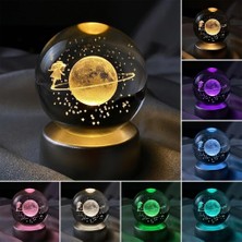 Zemira Senon Satürn Kızı Kristal Cam Küre Renk Değiştiren LED Işıklı Gece Lambası Dekoratif Hediyelik