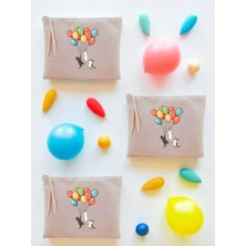 Zemira Balon Baskılı 3'lü Makyaj Çantası 20X25 cm Seyahat Makyaj Çantası Bej, LH98237402395235234