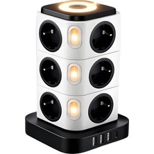 Zemira 12’li Kule Tipi Çoklu Priz, 3680W Akım Korumalı, 3 USB + 1 Hızlı Şarj, Gece Lambalı, Bağımsı