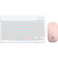 Zemira Gravion KM-BT35 Işıklı Klavye Mouse Seti Pembe, Şarjlı Türkçe Q, Telefon