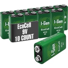 Zemira I-Gen Ecocell Çinko Karbon 9V (6F22) 9 Volt Pil 10'lu Paket