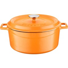Zemira Lava Spring - Döküm Tencere, Yuvarlak, 28 Cm, Mat Emaye, Parlak Siyah Taban, Turuncu