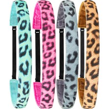 Zemira Frog Sac Kızlar Için 6 Çita Saç Bandı, Ters Çevrilebilir Kaymaz Kadife Leopar Baskılı Kafa Bandı Pa