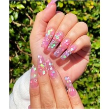 Zemira Simli Şefaf Pembe Kalpli Glitter Oje