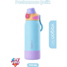 Zemira 700 ml Tek Kapak Çift Kullanım Pipetli Rahat Içim Kulplu Paslanmaz Çelik Termos FFVGN1112-700ML Mav