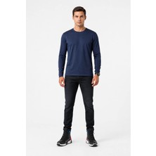 Posh Cabal Erkek Logosuz-Baskısız Uzun Kollu Lacivert Training T-Shirt