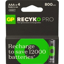 Zemira Batteries Recyko Pro Aaa Ince Ni-Mh Şarjlı Pil, 1.2 Volt, 4'lü Kart
