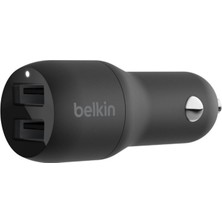 Zemira Belkin Boost Charge Çift Bağlantı Noktalı 24 W Araç Şarjı, Telefon Uyumlu, Siyah,