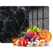 Zemira Decovetro Cam Kesme Tahtası Sunumluk Siyah Beyaz Mermer Desenli 20X30 cm