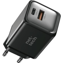 Zemira Nettech 45W Gan Teknolojili Adaptörü – Siyah, Çift Giriş (Usb-C & Usb-A), Uyumlu,