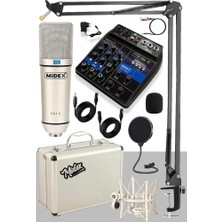 Zemira Cx1 Mixer Set Condenser Mikrofon Ses Kartlı Mikser + Stand + Filtre