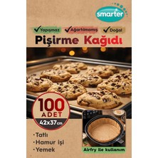 Zemira Smarter 100 Adet Ağartılmamış Hazır Kesilmiş Pişirme Kağıdı Airfryer 42X37CM Yapışmaz