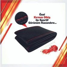 Zemira Sportif Dikmeli Delikli Deri Direksiyon Kılıfı Noktalı Kırmızı Dikişli Iğne Ip
