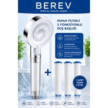Berev Filtreli 5 Fonksiyonlu Krom Yüksek Basınçlı Ayarlanabilir Duş Başlığı 3 Adet Duş Başlığı Filtresi