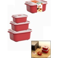Dünya 31246-854 Kırmızı Dikdörtgen Saklama Kabı Seti 500-1000-2000ML 3 Adet