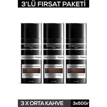Zemira Fontenay Saç Dolgunlaştırıcı Keratin Fibers Orta Kahve Topik Saç Tozu 50GR X3 Renkli