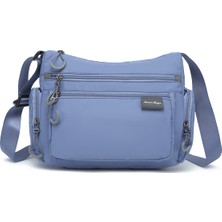 Smart Bags Mavi Orta Boy Çok Cepli Su Geçirmez Ultra Hafif Kumaş Kadın Çapraz Çanta