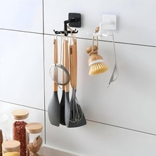 Zemira 1 Adet 6 Kancalı 360° Döner Yapıştırmalı Askılık - Mutfak Banyo Organizeri, Kepçe, Havlu, Lif As