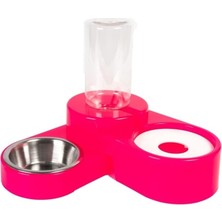 Zemira Miapet Köşeli Ayarlanabilir Hazneli Çelik Taslı Kedi-Köpek Mama Su Kabı Seti 1000ML Neon-Fuşya