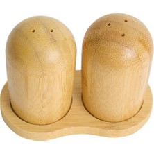 Zemira Bambu Standlı Tuzluk Karabiberlik Seti, Ahşap, Kahverengi, 140G, 8cm x 4cm, 2'li