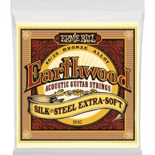 Zemira Ernie Ball Earthwood Silk & Steel Ekstra Yumuşak Akustik Gitar Telleri, 80/20 Bronz, Ölçü 10-50