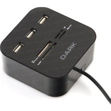 Zemira Dark USB 2.0 Çoklu Kart Okuyucu 3xusb 2.0 Çoklayıcı Hub, Siyah