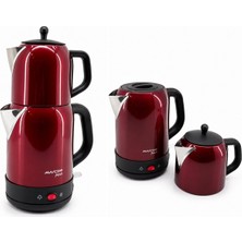 Awox Fresco Elektrikli Çay Makinası 1.7lt 1.2lt 2200W 2in1 Çaycı 360° Dönebilir Çelik Kettle Kırmızı