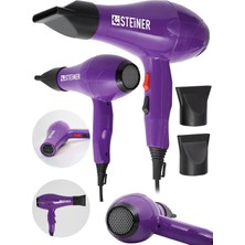 Zemira Steiner 3800 Watt Profesyonel Saç Kurutma Makinesi Fön Makinesi Ac Motor MS-9001 Mor + 2 Adet